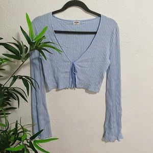 Cotton on front tie rib tie sweater/cardigan baby blue coquette core